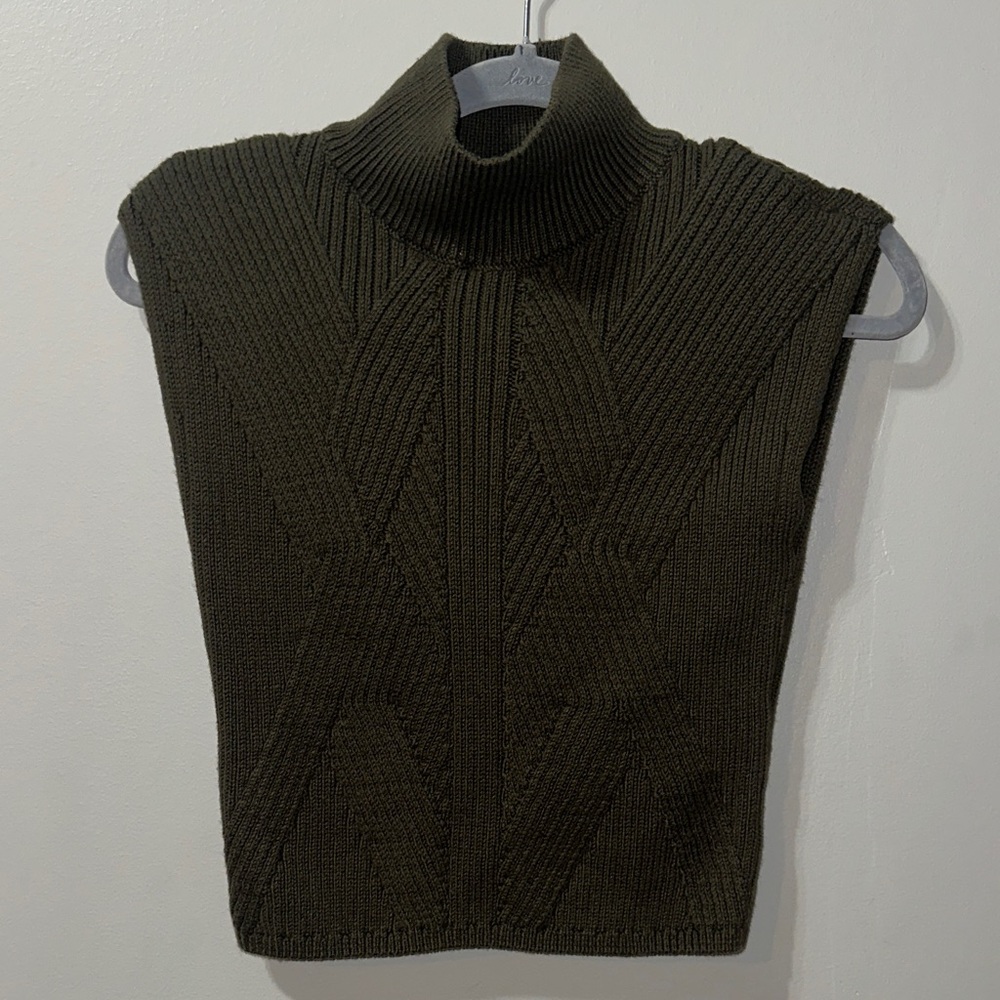 Express Olive Green Knit Sleeveless Turtleneck Blouse